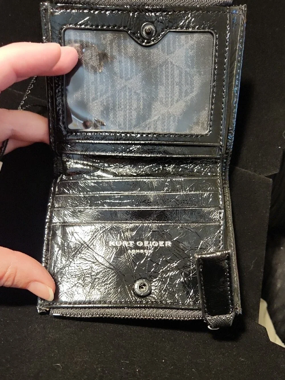 Kurt Geiger London Diamond Quilted Patent Bifold Wallet / Zip Card Holder - NWT